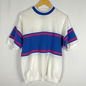 Vintage 1990’s Jordache Jersey Style Oversized Tee Shirt in White • Stripes - M